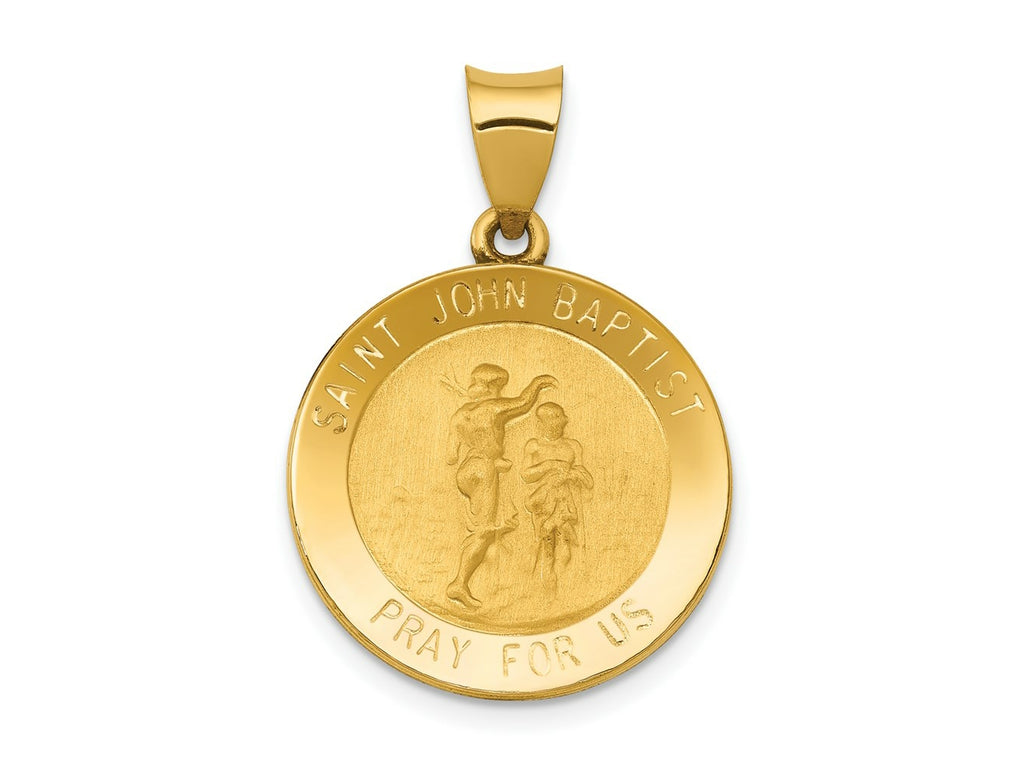 FJC Finejewelers 14 kt Yellow Gold Polished and Satin St John Baptist Medal Hollow Charm 27 x 19 mm