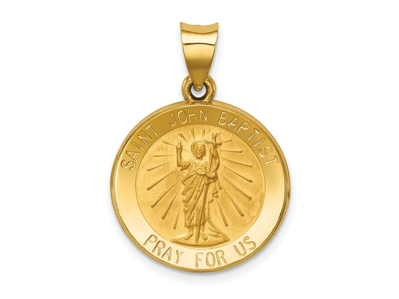 FJC Finejewelers 14 kt Yellow Gold Polished and Satin St John Baptist Medal Hollow Charm 27 x 19 mm