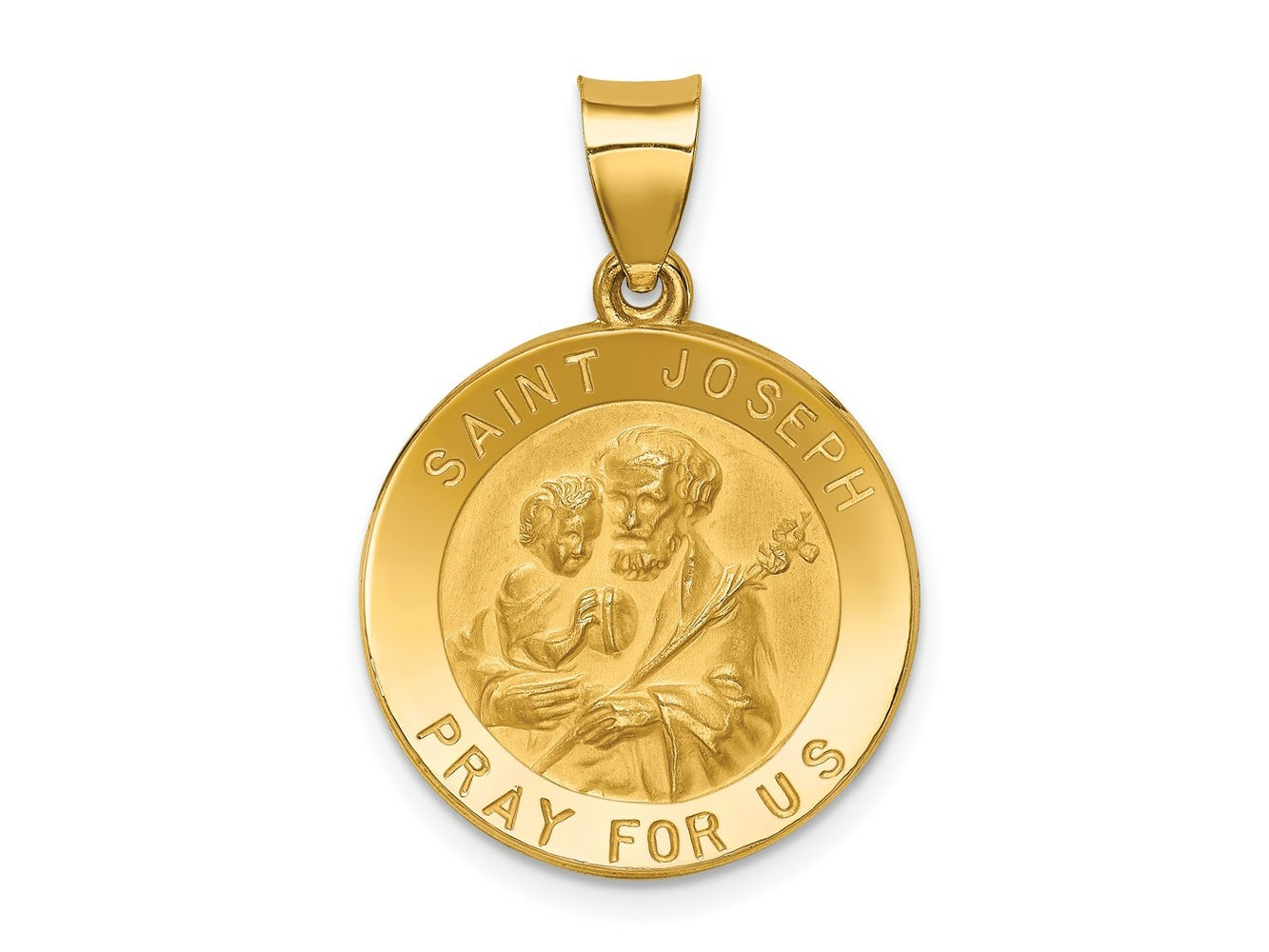 FJC Finejewelers 14 kt Yellow Gold Polished and Satin St Joseph Medal Hollow Charm 27 x 18 mm