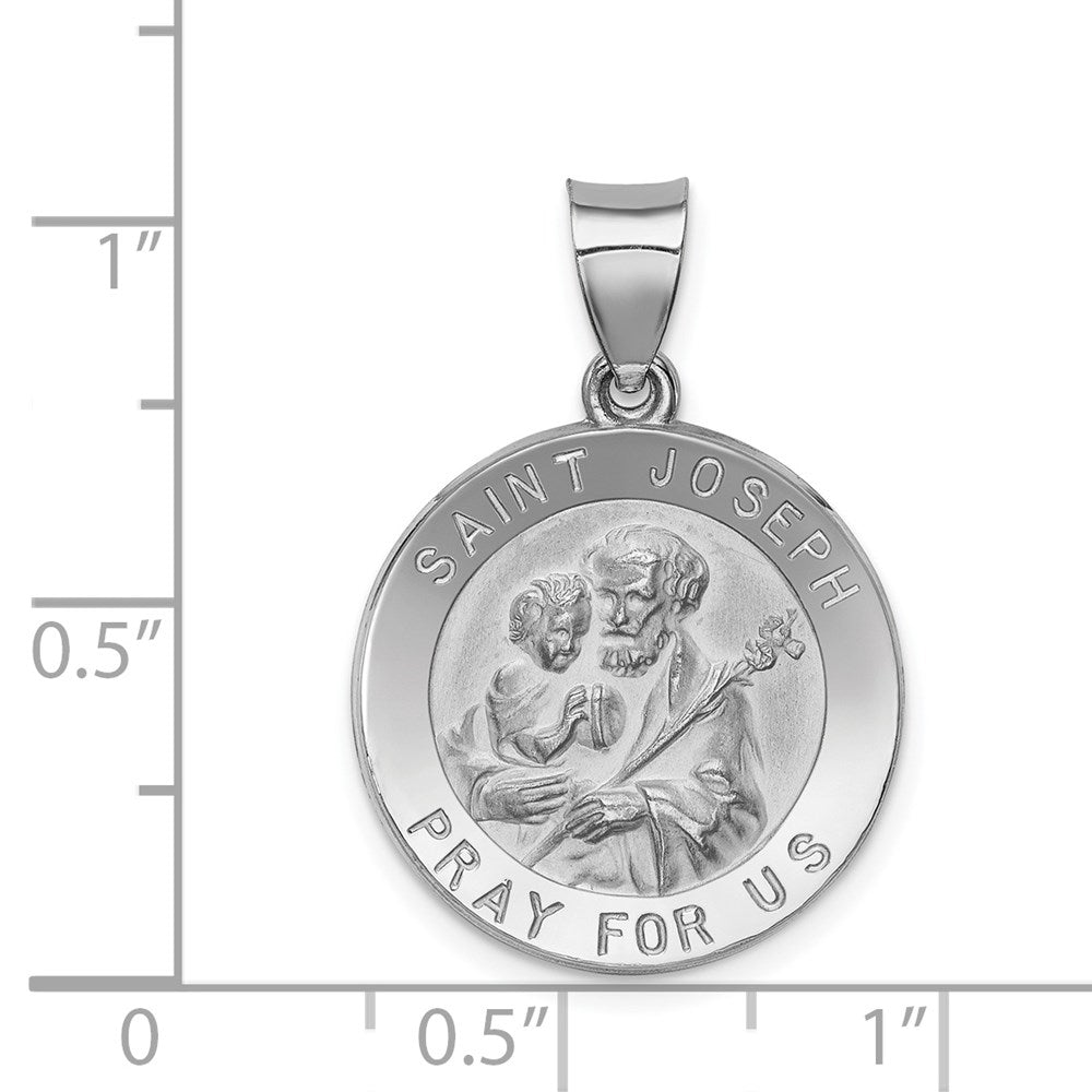 FJC Finejewelers 14 kt White Gold Polished and Satin Saint Joseph Medal Hollow Charm 27 mm x 18 mm