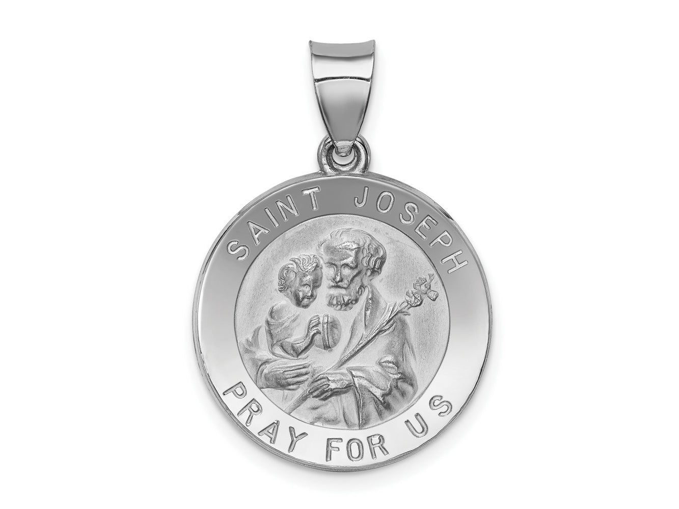 FJC Finejewelers 14 kt White Gold Polished and Satin Saint Joseph Medal Hollow Charm 27 mm x 18 mm