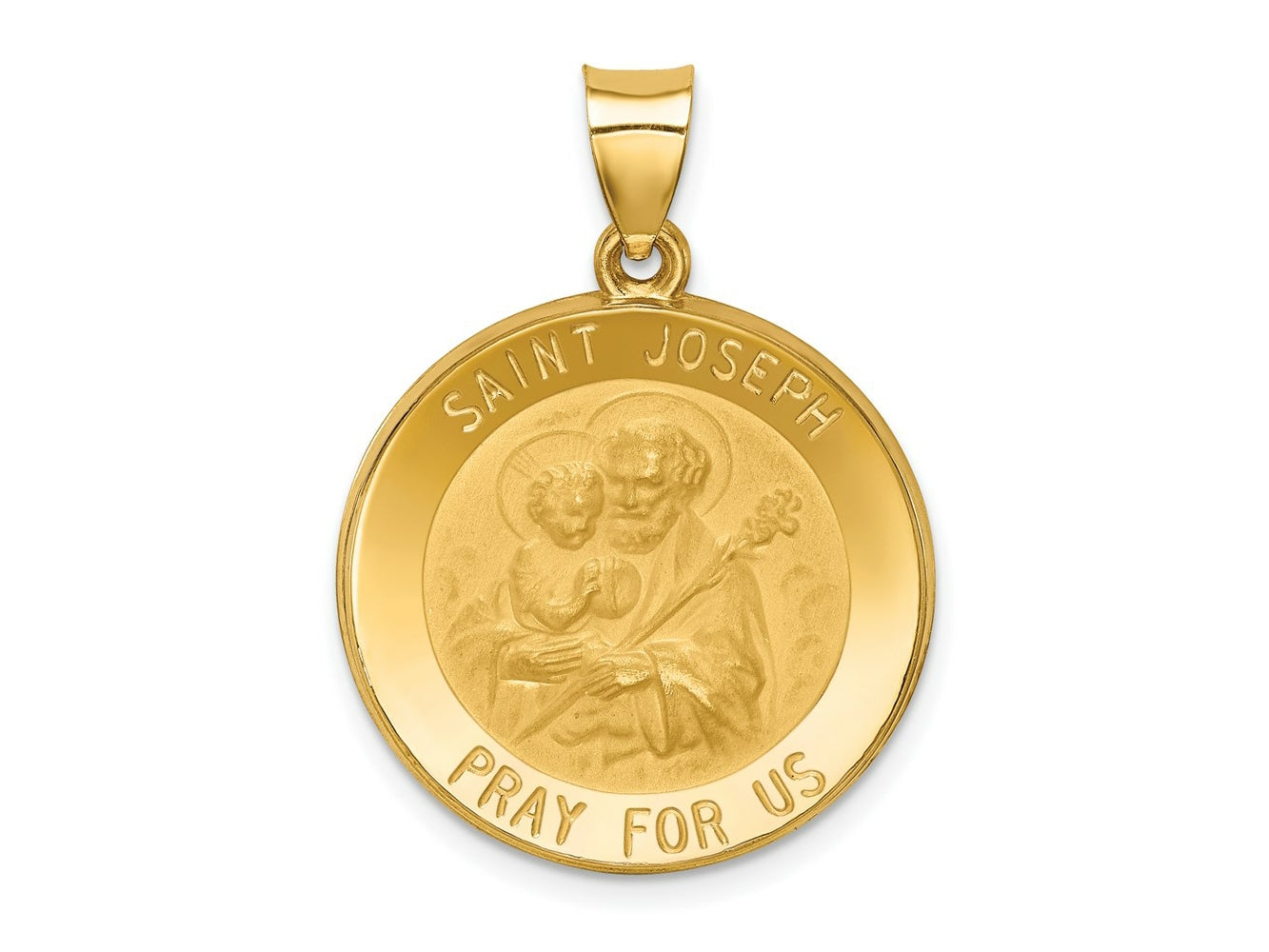 FJC Finejewelers 14 kt Yellow Gold Polished and Satin St Joseph Medal Hollow Charm 30 x 22 mm