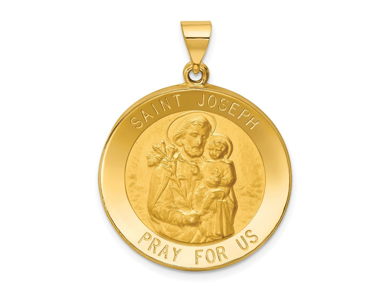FJC Finejewelers 14 kt Yellow Gold Polished and Satin St Joseph Medal Hollow Charm 33 x 26 mm