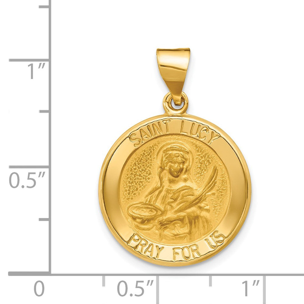 FJC Finejewelers 14 kt Yellow Gold Polished and Satin St Lucy Medal Hollow Charm 26 x 18 mm