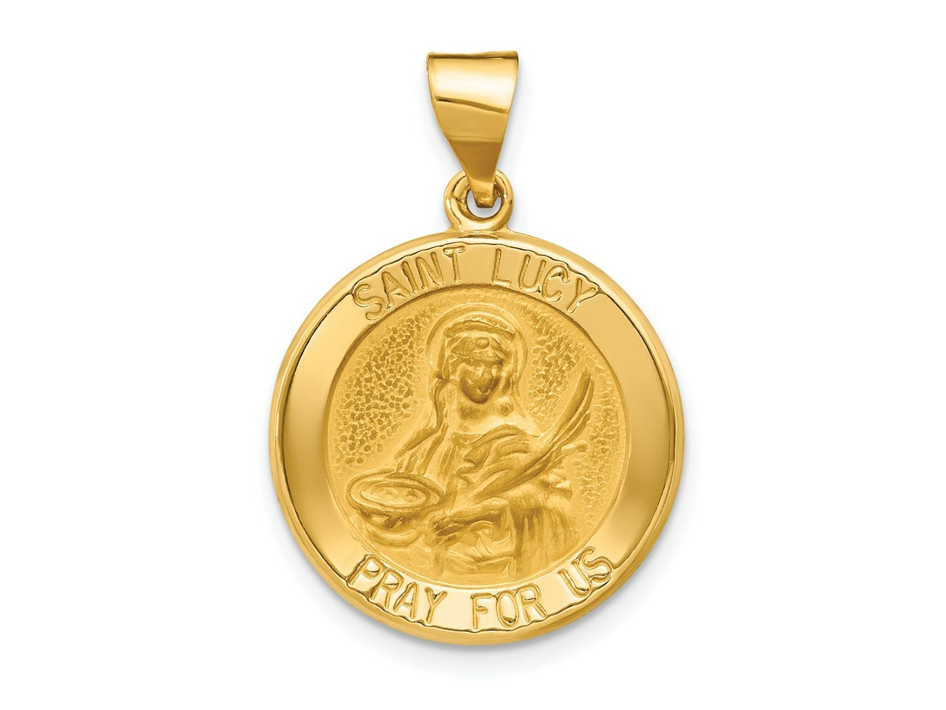 FJC Finejewelers 14 kt Yellow Gold Polished and Satin St Lucy Medal Hollow Charm 26 x 18 mm