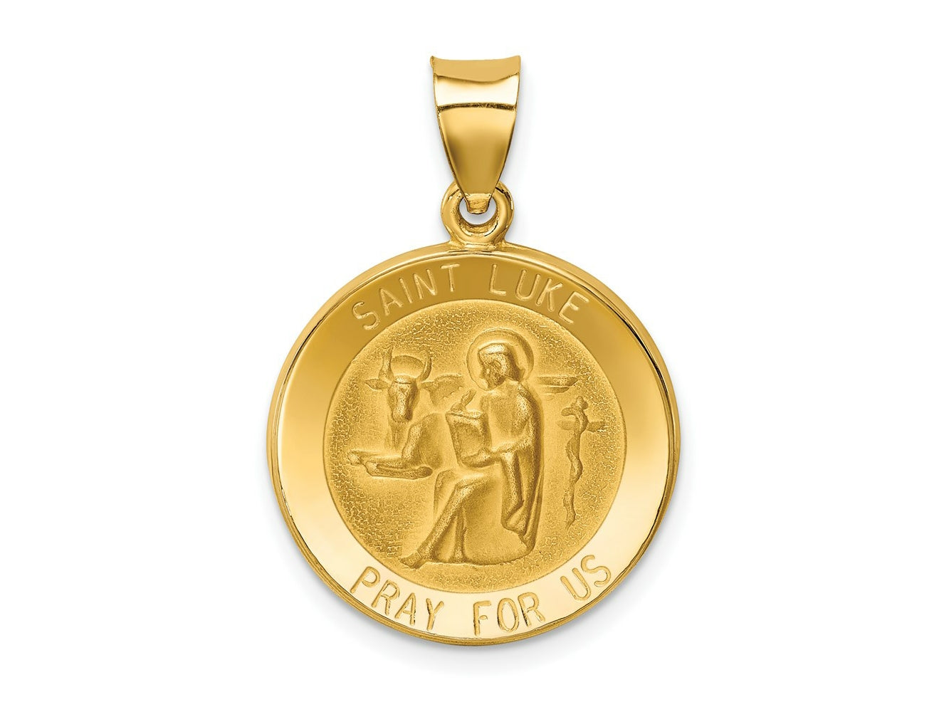FJC Finejewelers 14 kt Yellow Gold Polished and Satin St Luke Medal Hollow Charm 27 x 19 mm