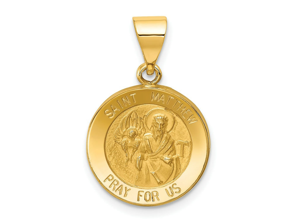 FJC Finejewelers 14 kt Yellow Gold Polished and Satin St Matthew Medal Hollow Charm 17 x 15 mm