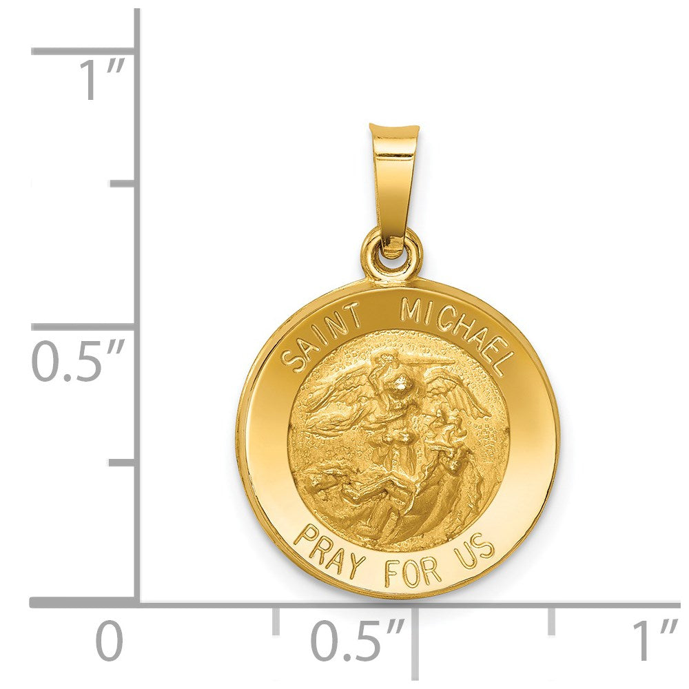 FJC Finejewelers 14 kt Yellow Gold Polished and Satin St Michael Medal Hollow Charm 17 x 15 mm