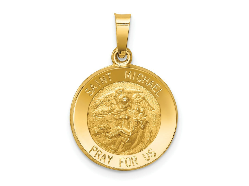 FJC Finejewelers 14 kt Yellow Gold Polished and Satin St Michael Medal Hollow Charm 17 x 15 mm