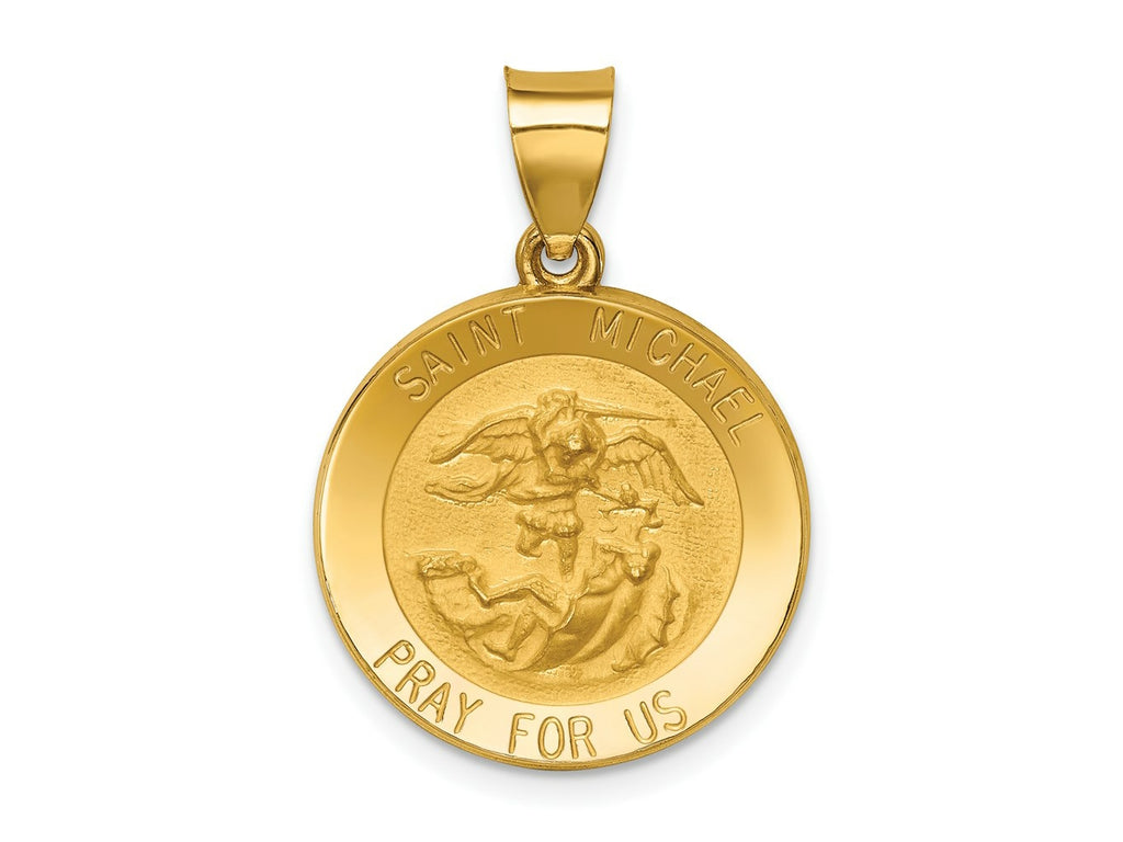 FJC Finejewelers 14 kt Yellow Gold Polished and Satin St Michael Medal Hollow Charm 21 x 18 mm