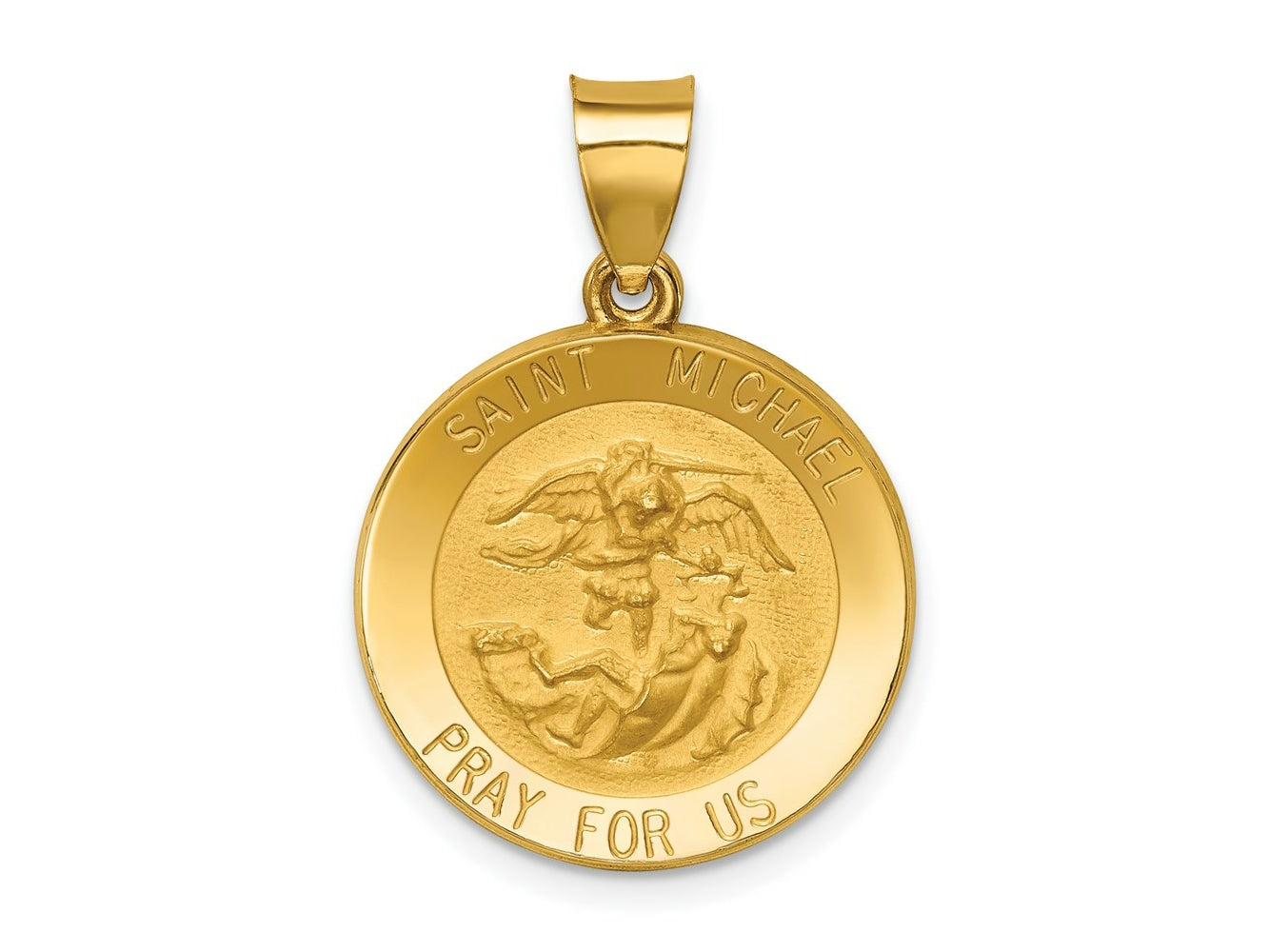 FJC Finejewelers 14 kt Yellow Gold Polished and Satin St Michael Medal Hollow Charm 21 x 18 mm