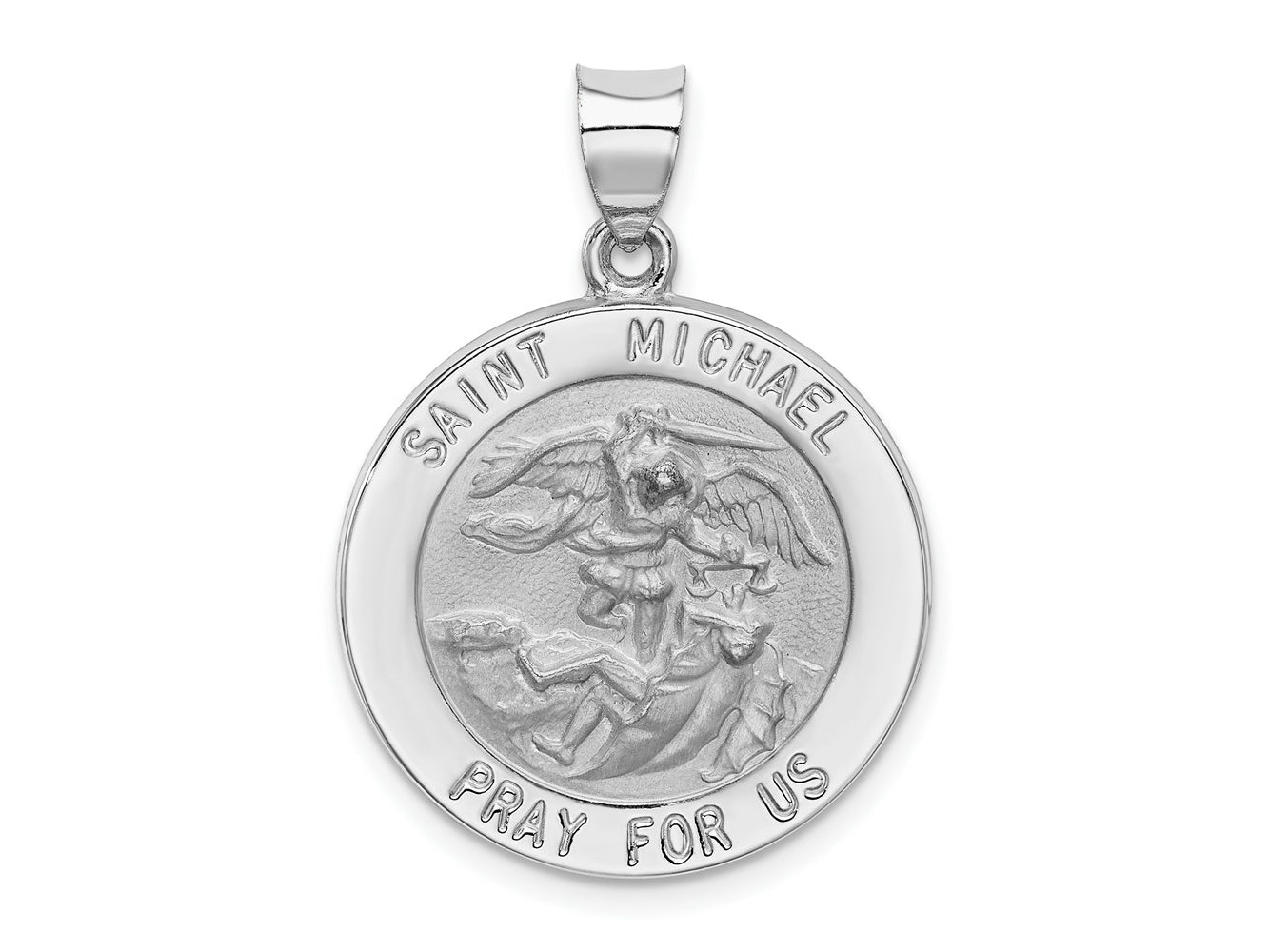 FJC Finejewelers 14 kt White Gold Polished Satin Saint Michael Medal Hollow Charm 25 mm x 23 mm