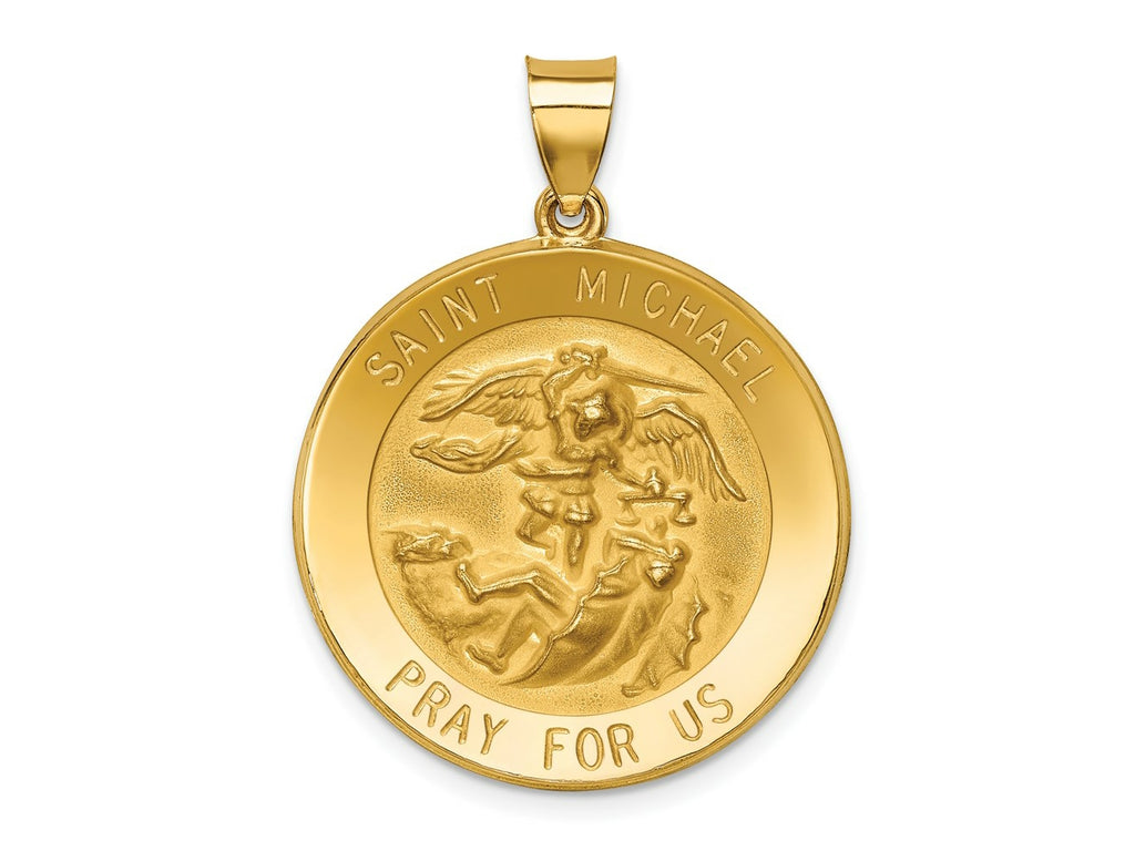 FJC Finejewelers 14 kt Yellow Gold Polished and Satin St Michael Medal Hollow Charm 28 x 25 mm