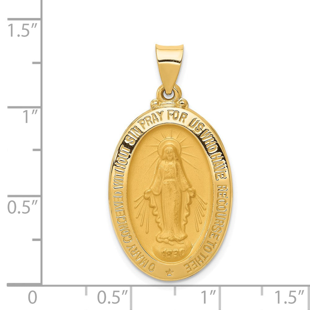 FJC Finejewelers 14 kt Yellow Gold Polished and Satin Miraculous Medal Hollow Charm 34 x 18 mm