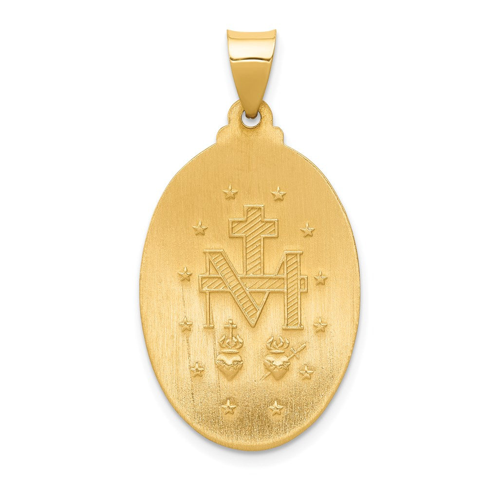 FJC Finejewelers 14 kt Yellow Gold Polished and Satin Miraculous Medal Hollow Charm 34 x 18 mm