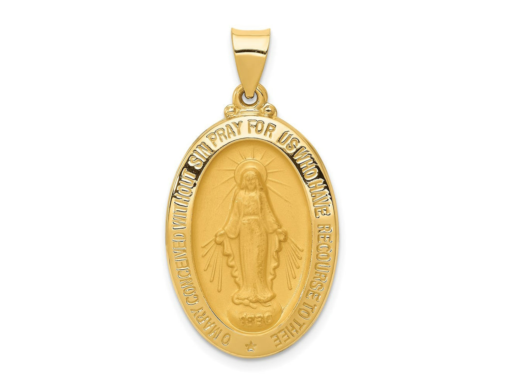 FJC Finejewelers 14 kt Yellow Gold Polished and Satin Miraculous Medal Hollow Charm 34 x 18 mm