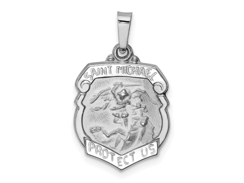 FJC Finejewelers 14 kt White Gold Polished and Satin Saint Michael Medal Hollow Charm 20 mm x 15 mm