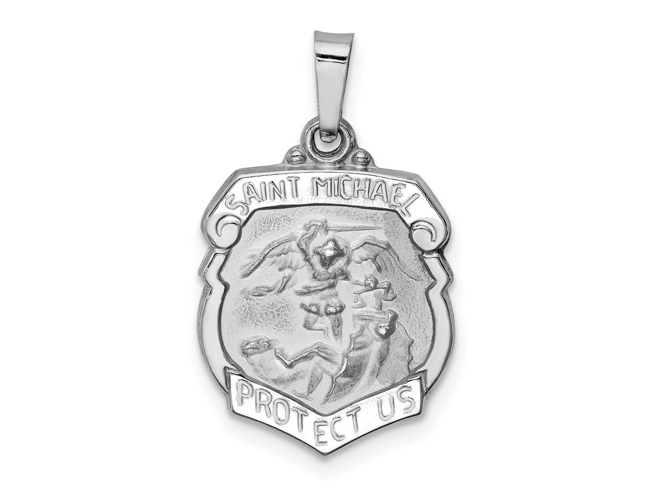 FJC Finejewelers 14 kt White Gold Polished and Satin Saint Michael Medal Hollow Charm 20 mm x 15 mm