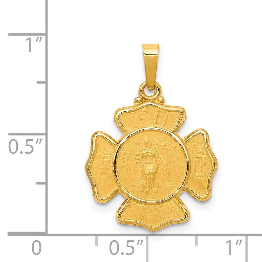 FJC Finejewelers 14 kt Yellow Gold Polished and Satin St Florian Badge Medal Hollow Charm 24 x 17 mm