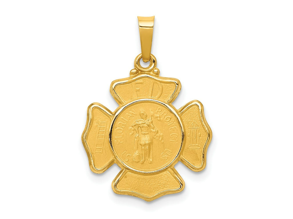 FJC Finejewelers 14 kt Yellow Gold Polished and Satin St Florian Badge Medal Hollow Charm 24 x 17 mm