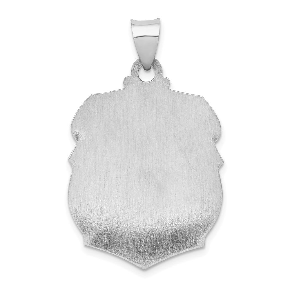 FJC Finejewelers 14 kt White Gold Polish Satin Saint Michael Badge Medal Hollow Charm 30 mm x 22 mm