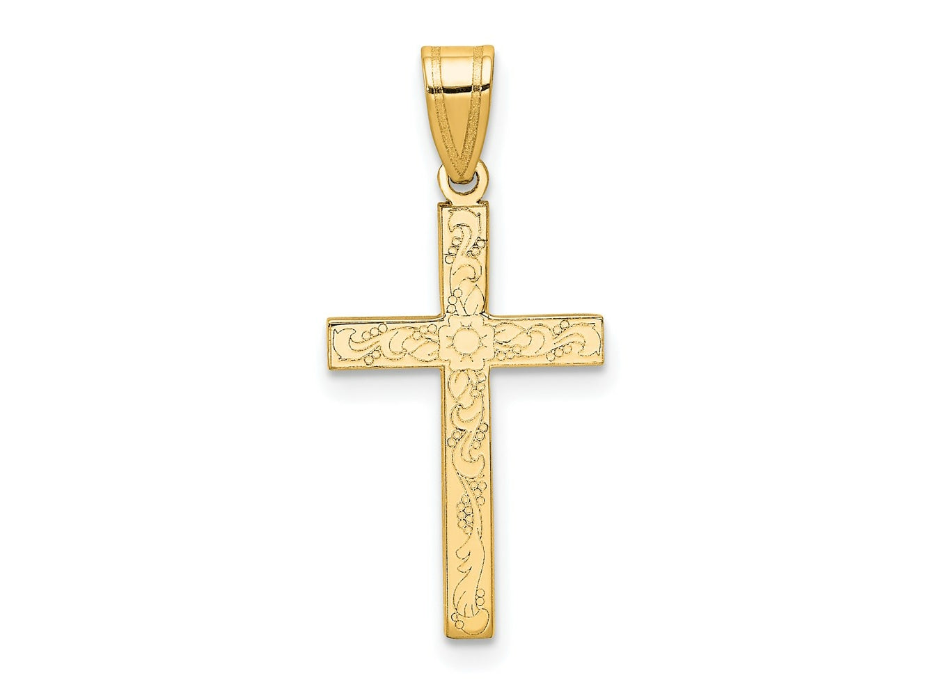 FJC Finejewelers 14 kt Yellow Gold Etched Floral Cross Charm 25 x 12 mm