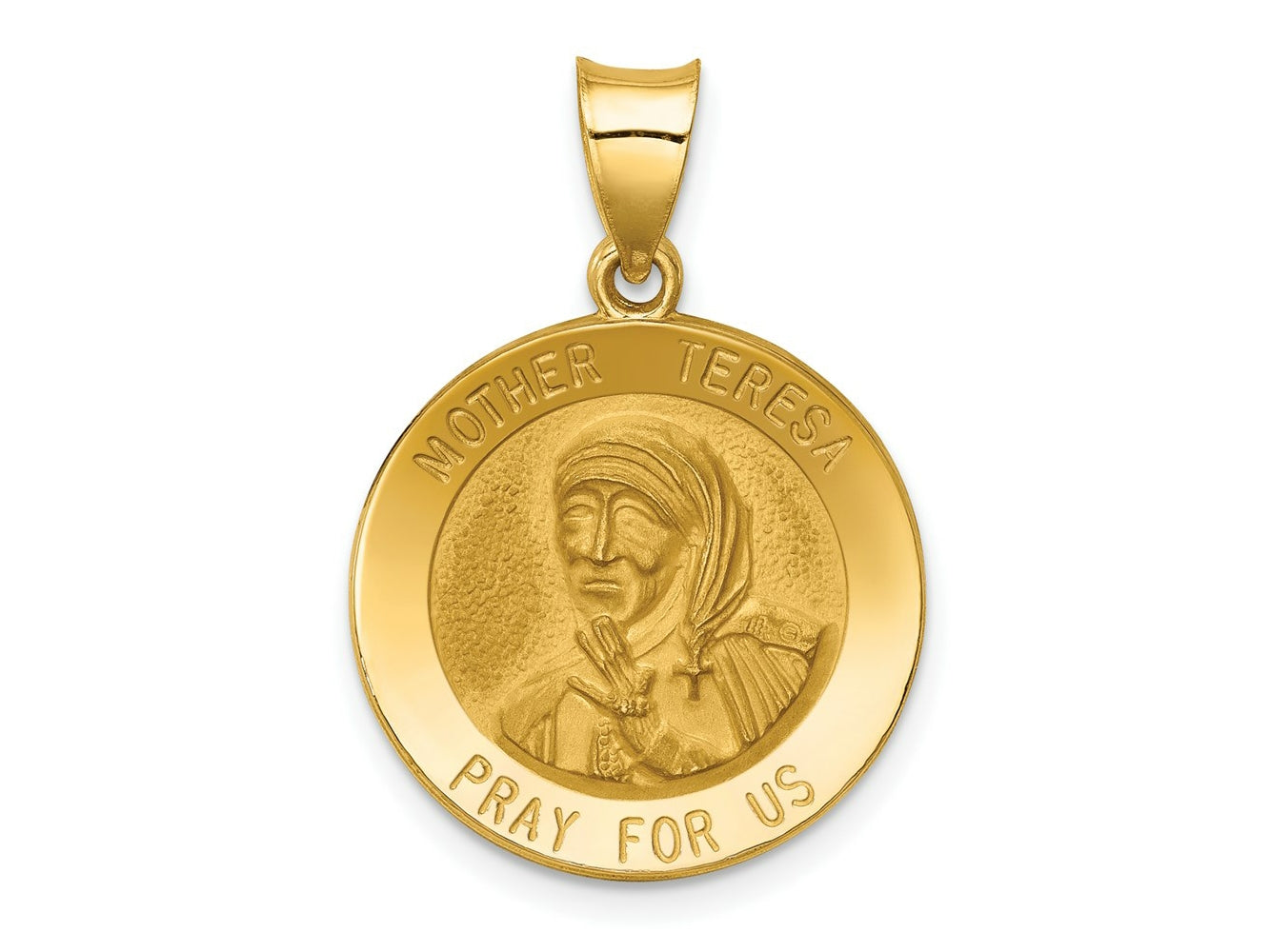FJC Finejewelers 14 kt Yellow Gold Polished and Satin Mother Teresa Medal Hollow Charm 21 x 19 mm