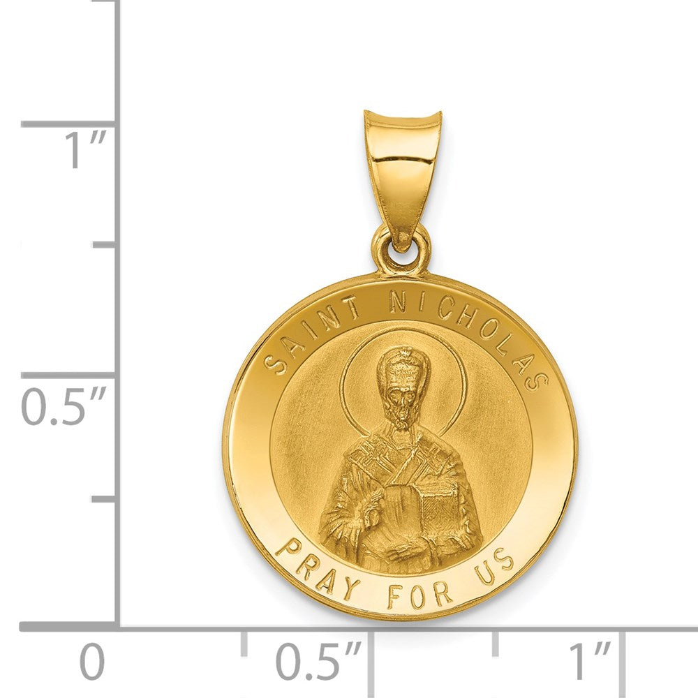 FJC Finejewelers 14 kt Yellow Gold Polished and Satin St Nicholas Medal Hollow Charm 21 x 19 mm
