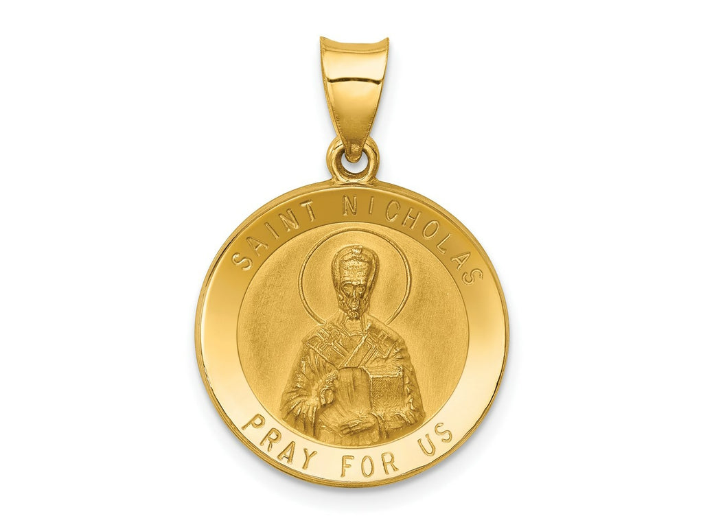 FJC Finejewelers 14 kt Yellow Gold Polished and Satin St Nicholas Medal Hollow Charm 21 x 19 mm