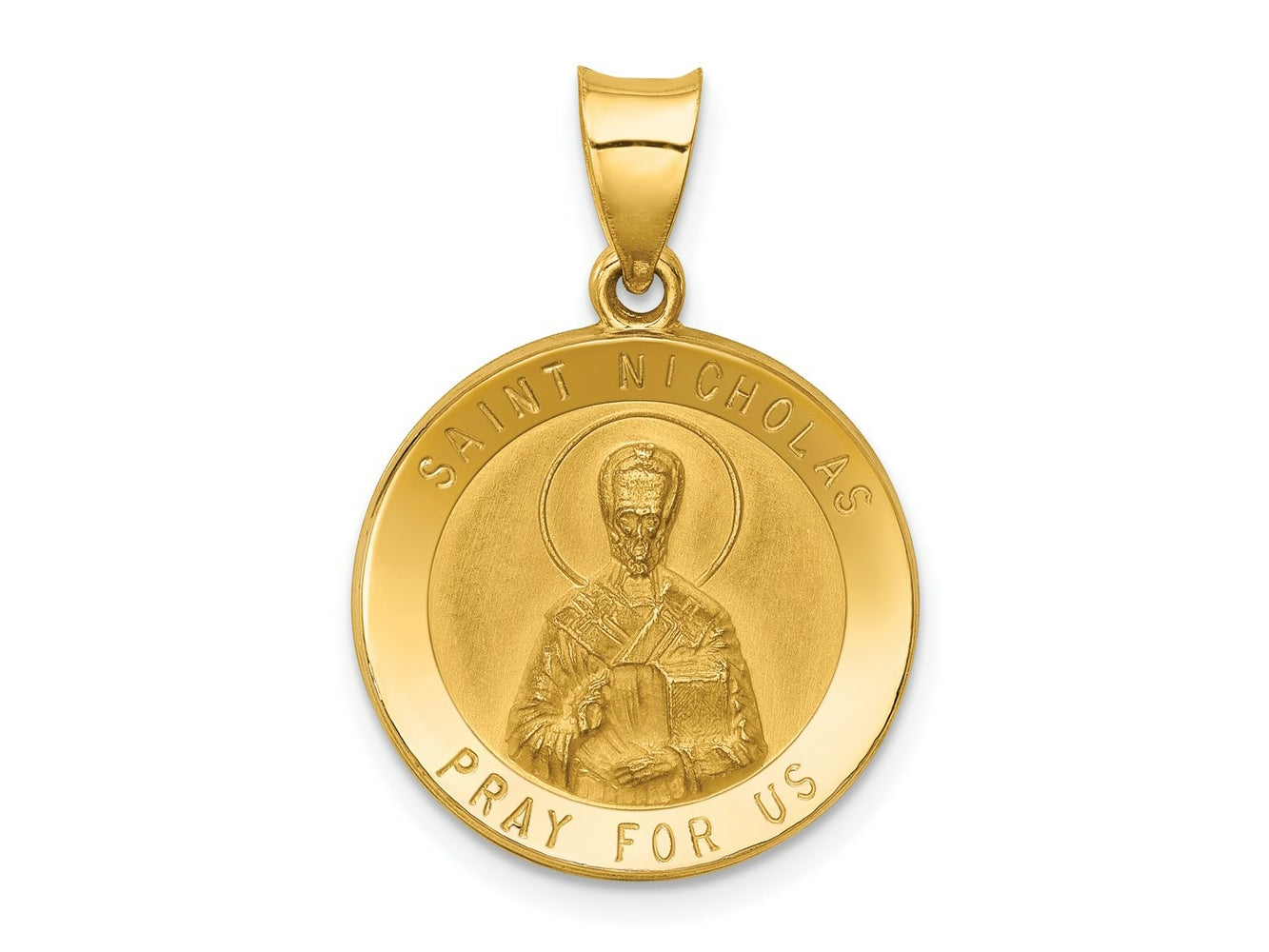 FJC Finejewelers 14 kt Yellow Gold Polished and Satin St Nicholas Medal Hollow Charm 21 x 19 mm