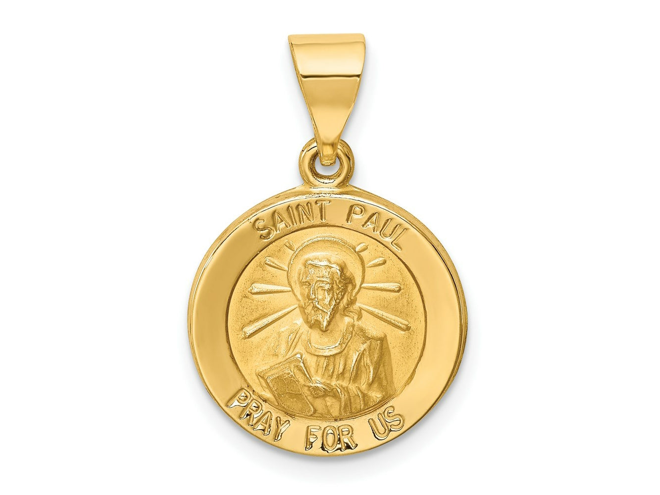 FJC Finejewelers 14 kt Yellow Gold Polished and Satin St Paul Medal Hollow Charm 18 x 15 mm