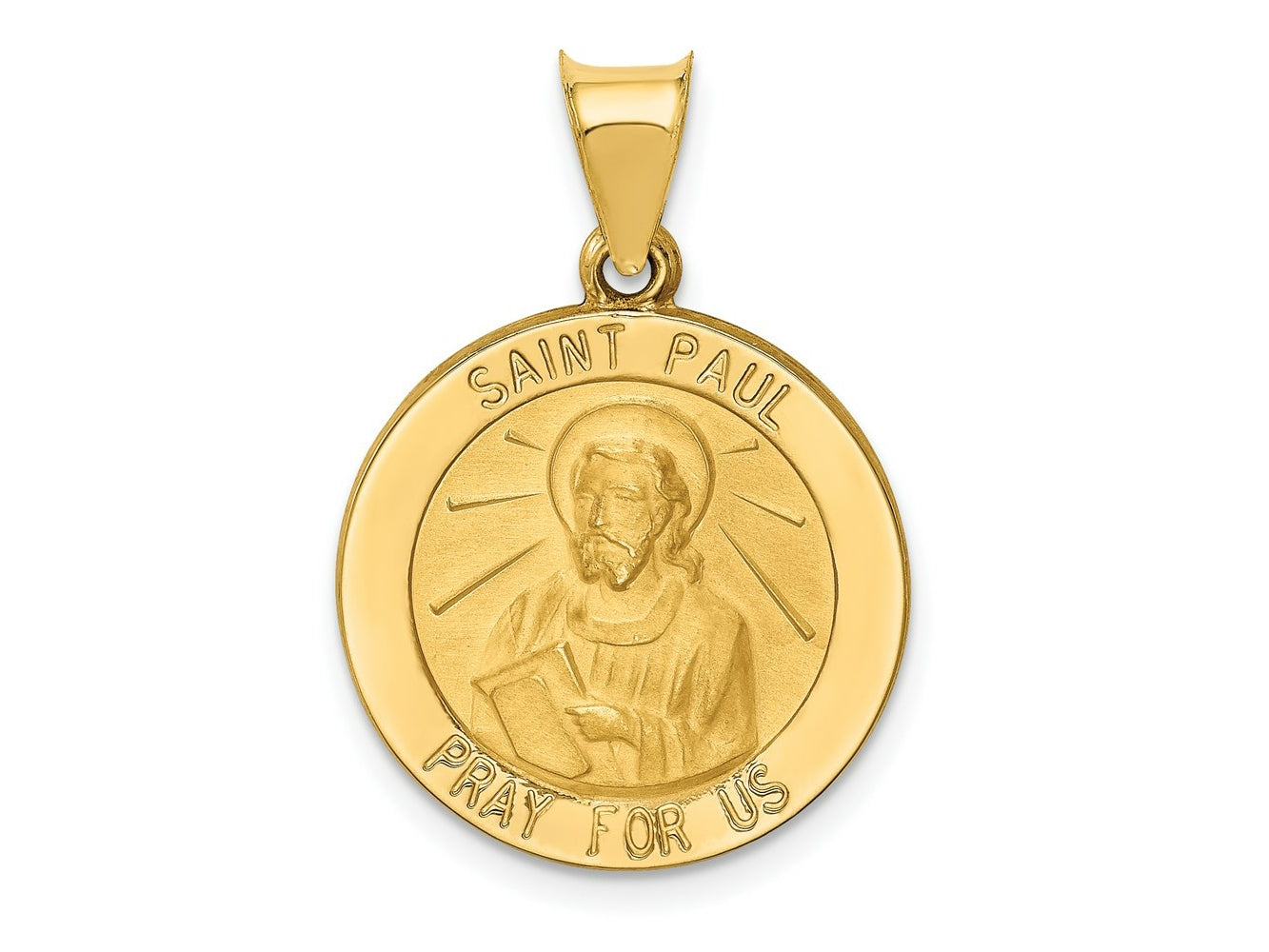 FJC Finejewelers 14 kt Yellow Gold Polished and Satin St Paul Medal Hollow Charm 21 x 19 mm