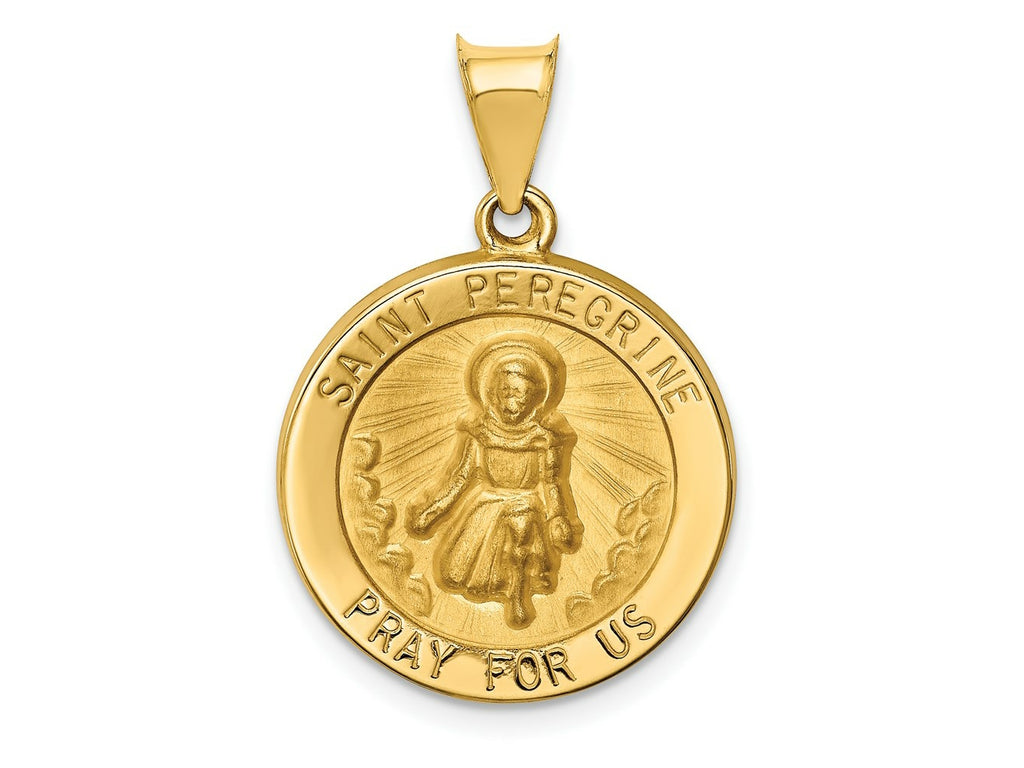 FJC Finejewelers 14 kt Yellow Gold Polished and Satin St Peregrine Medal Hollow Charm 21 x 19 mm