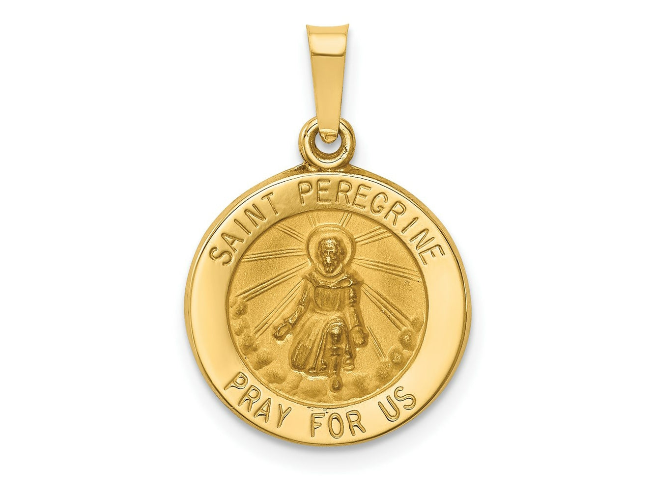 FJC Finejewelers 14 kt Yellow Gold Polished and Satin St Peregrine Medal Hollow Charm 18 x 15 mm