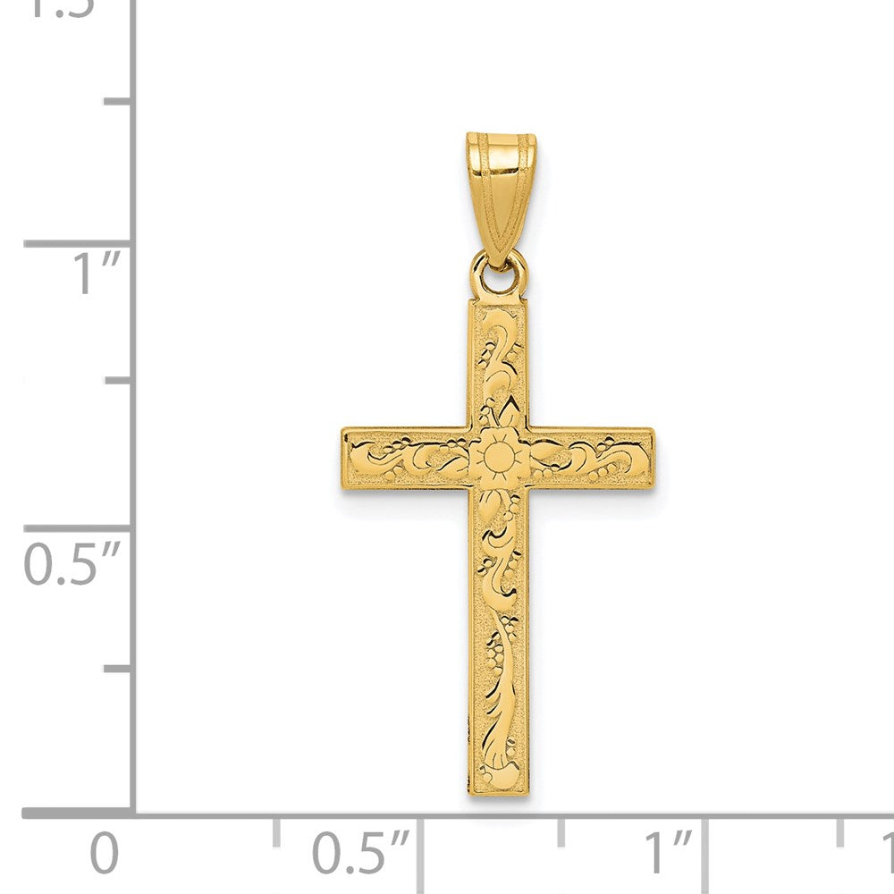 FJC Finejewelers 14 kt Yellow Gold Etched Floral Cross Charm 28 x 15 mm