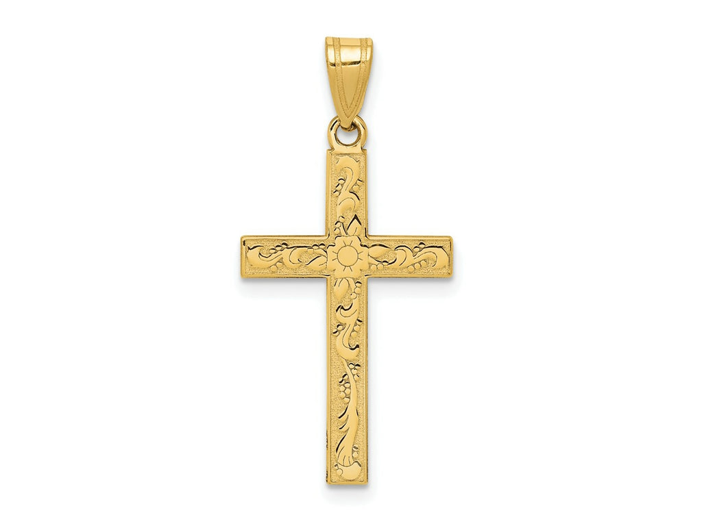 FJC Finejewelers 14 kt Yellow Gold Etched Floral Cross Charm 28 x 15 mm
