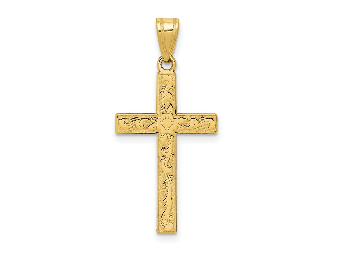 FJC Finejewelers 14 kt Yellow Gold Etched Floral Cross Charm 28 x 15 mm
