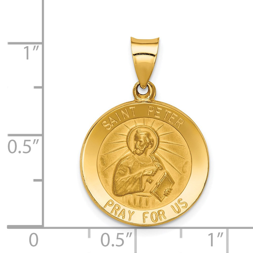 FJC Finejewelers 14 kt Yellow Gold Polished and Satin St Peter Medal Hollow Charm 22 x 20 mm