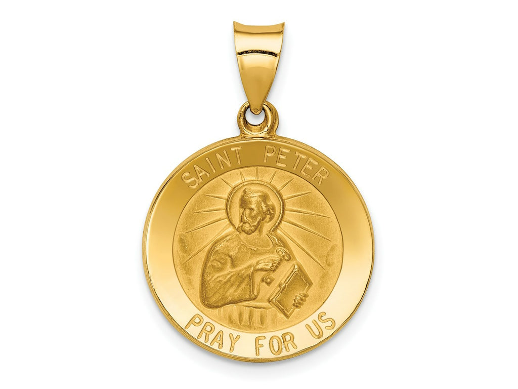 FJC Finejewelers 14 kt Yellow Gold Polished and Satin St Peter Medal Hollow Charm 22 x 20 mm
