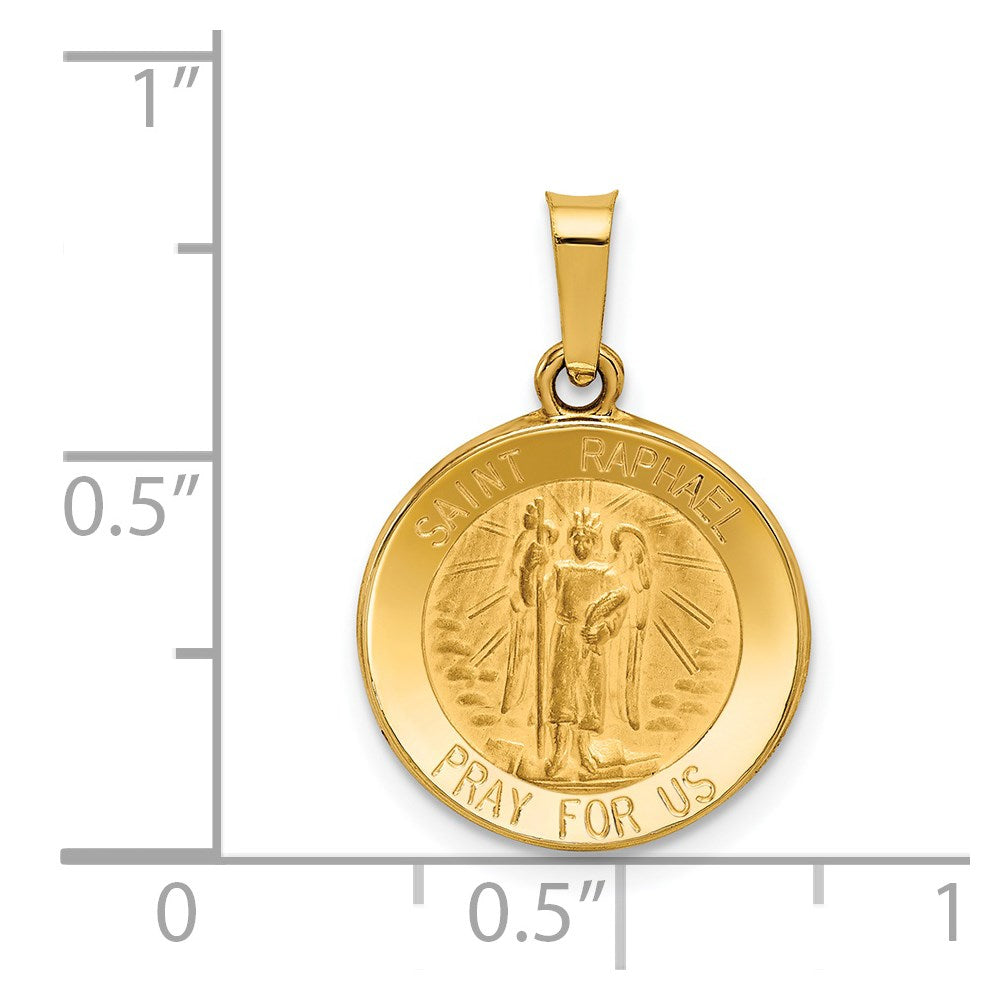 FJC Finejewelers 14 kt Yellow Gold Polished and Satin St Raphael Medal Hollow Charm 18 x 16 mm