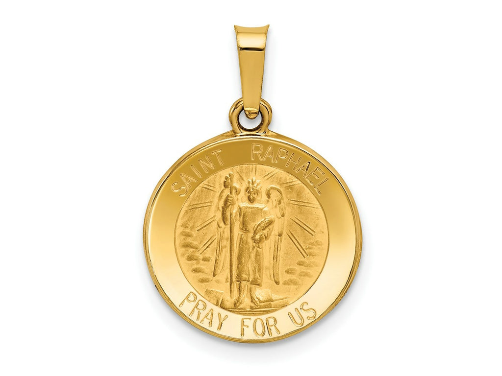 FJC Finejewelers 14 kt Yellow Gold Polished and Satin St Raphael Medal Hollow Charm 18 x 16 mm