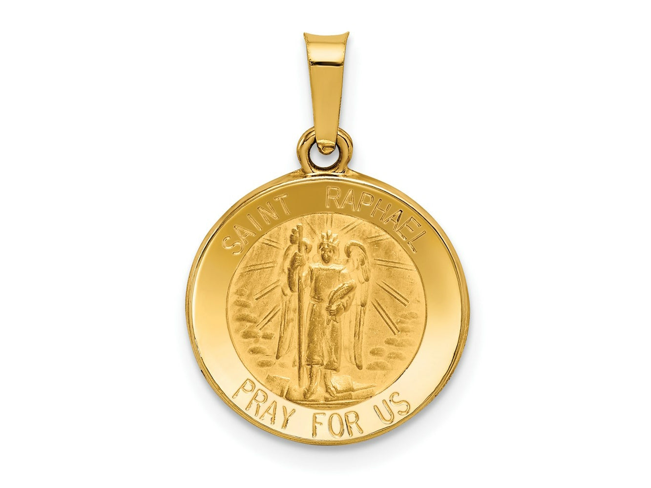 FJC Finejewelers 14 kt Yellow Gold Polished and Satin St Raphael Medal Hollow Charm 18 x 16 mm