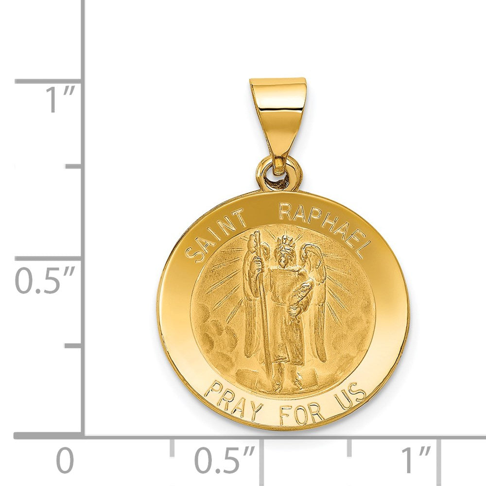 FJC Finejewelers 14 kt Yellow Gold Polished and Satin St Raphael Medal Hollow Charm 22 x 20 mm