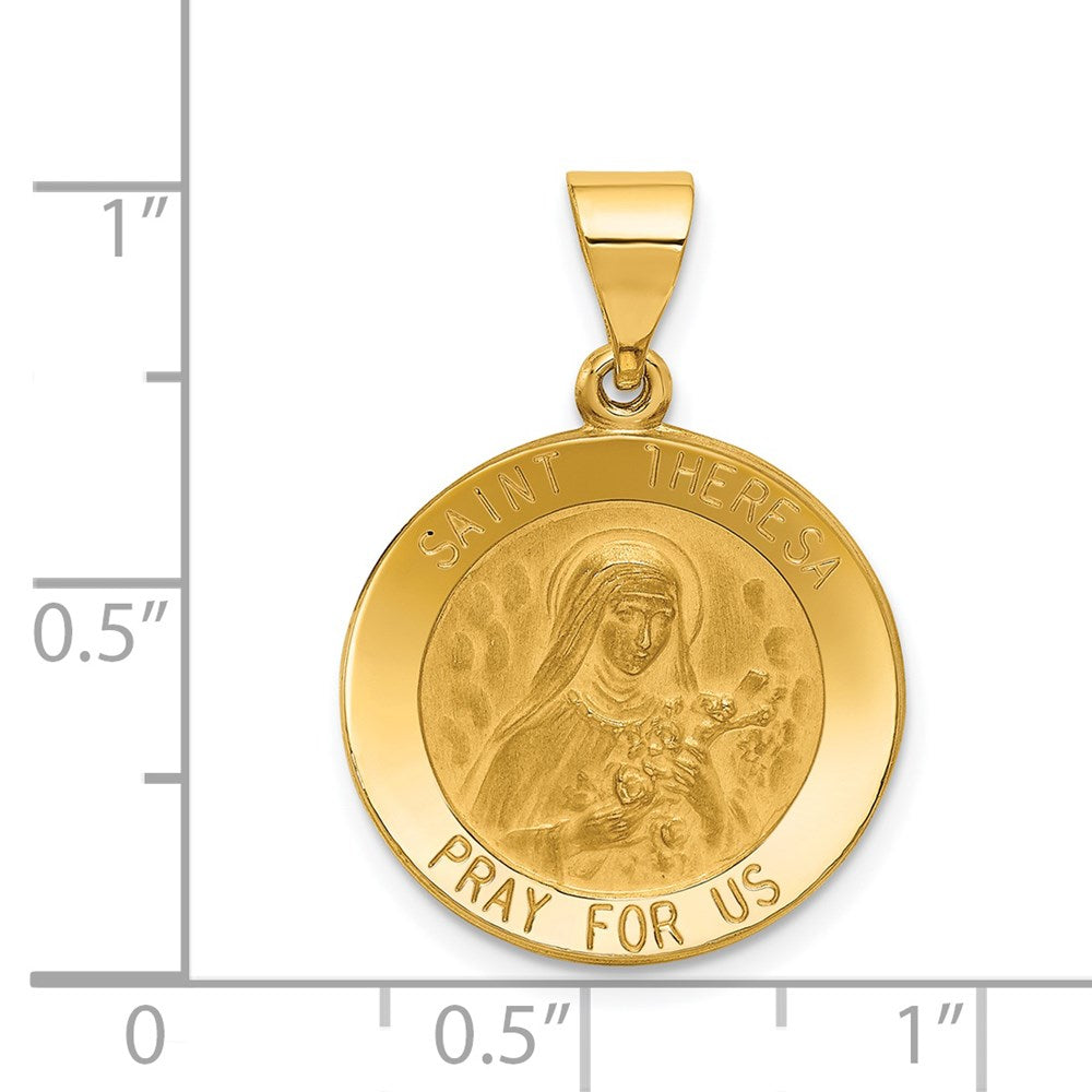 FJC Finejewelers 14 kt Yellow Gold Polished and Satin St Theresa Medal Hollow Charm 22 x 19 mm