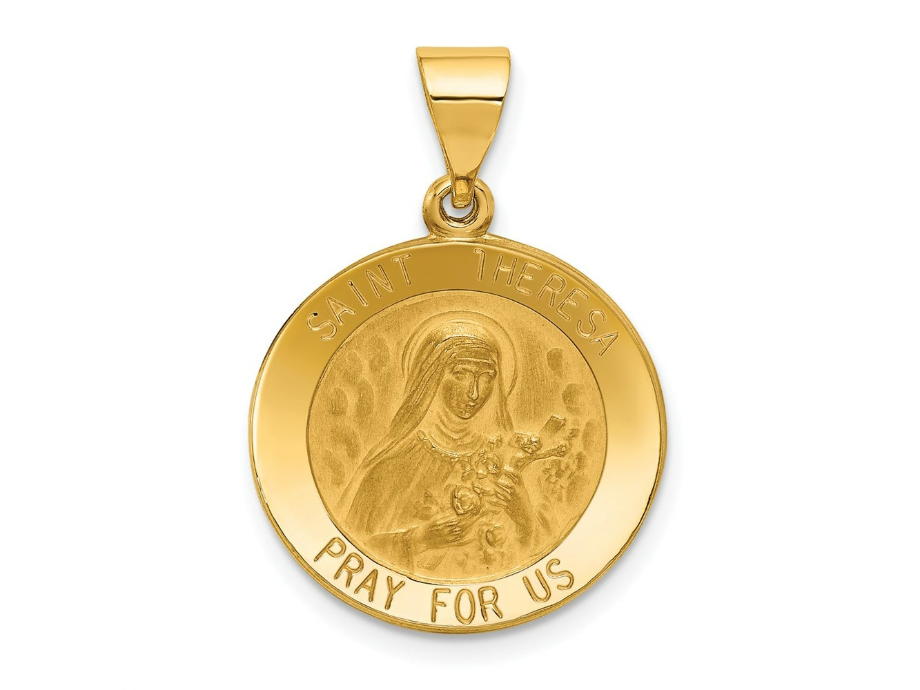 FJC Finejewelers 14 kt Yellow Gold Polished and Satin St Theresa Medal Hollow Charm 22 x 19 mm