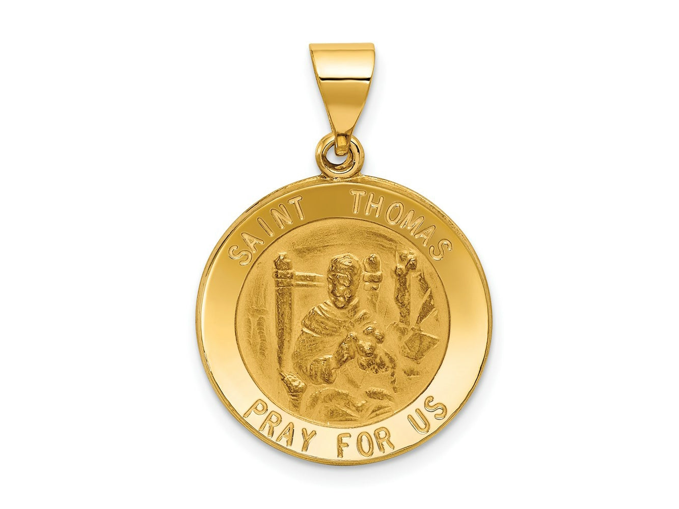 FJC Finejewelers 14 kt Yellow Gold Polished and Satin St Thomas Medal Hollow Charm 22 x 20 mm