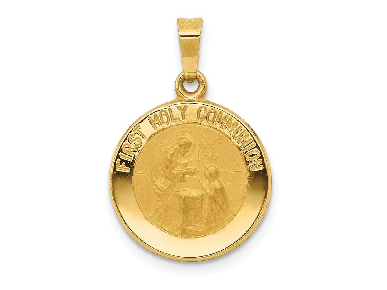 FJC Finejewelers 14 kt Yellow Gold Polished/Satin First Holy Communion Medal Hollow Charm 16 x 15 mm
