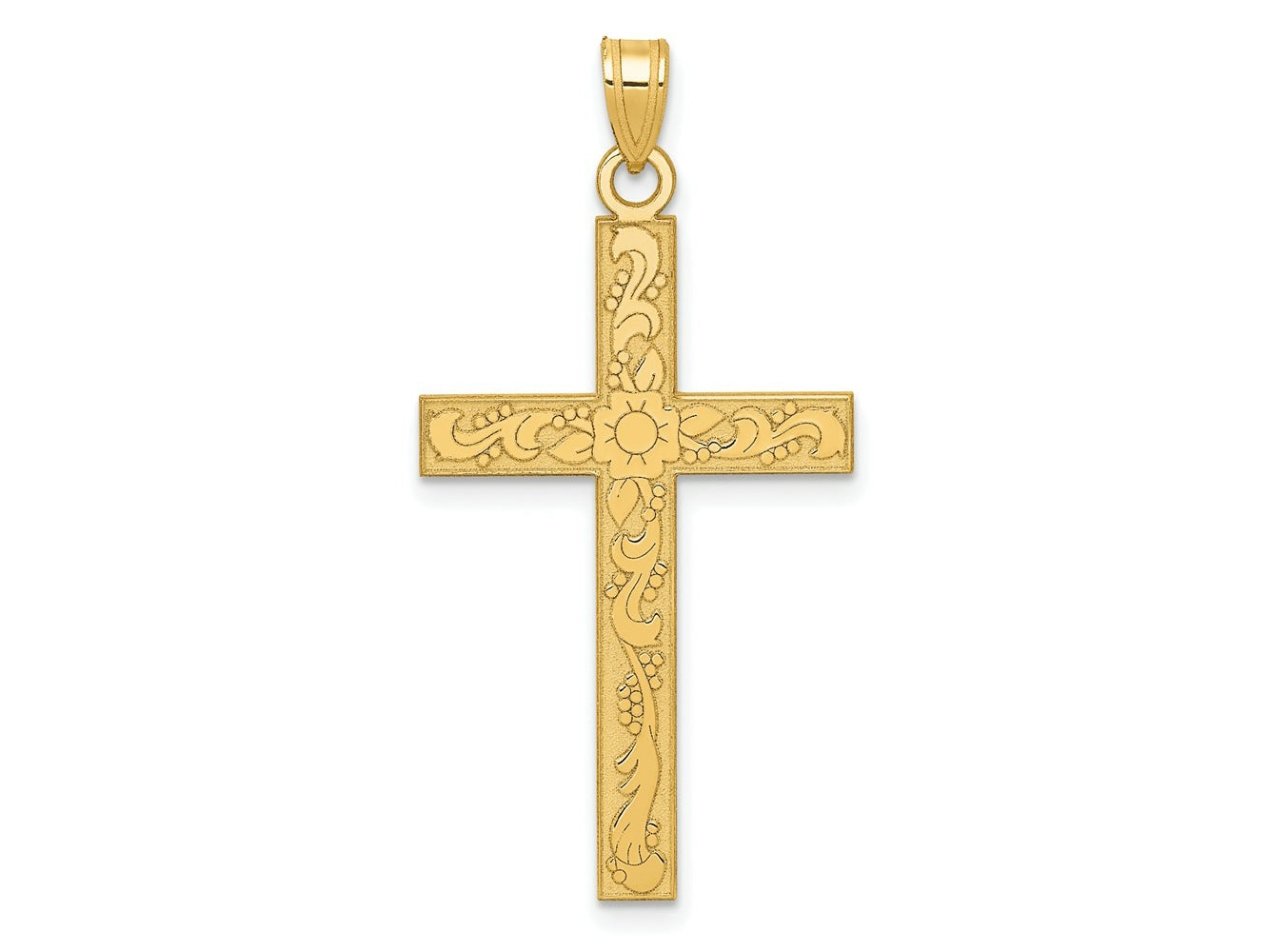 FJC Finejewelers 14 kt Yellow Gold Etched Floral Cross Charm 37 x 19 mm