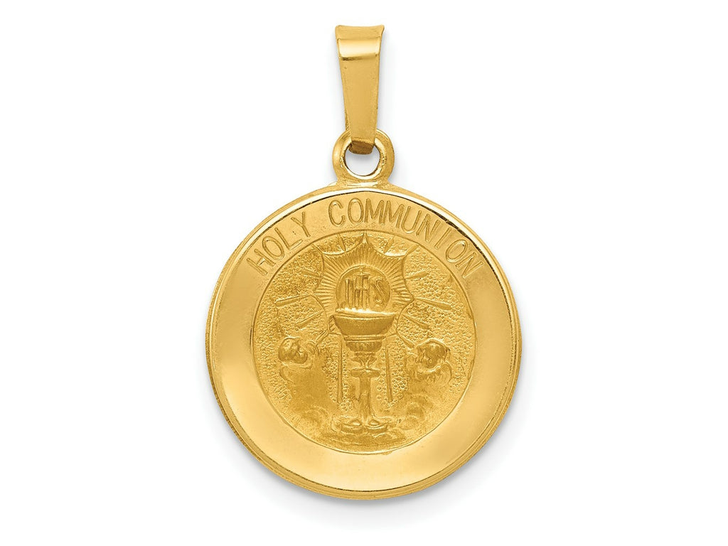 FJC Finejewelers 14 kt Yellow Gold Polished and Satin Holy Communion Medal Hollow Charm 17 x 15 mm