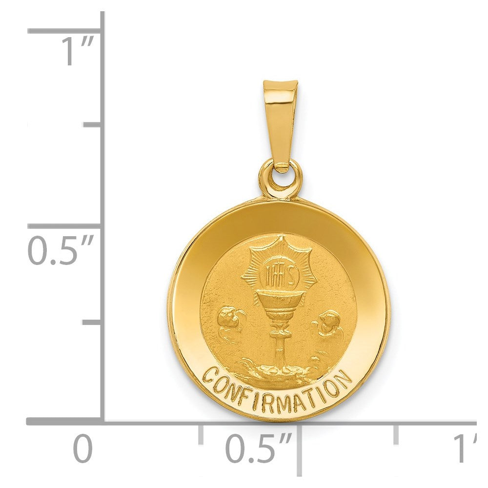 FJC Finejewelers 14 kt Yellow Gold Polished and Satin Confirmation Medal Hollow Charm 18 x 15 mm